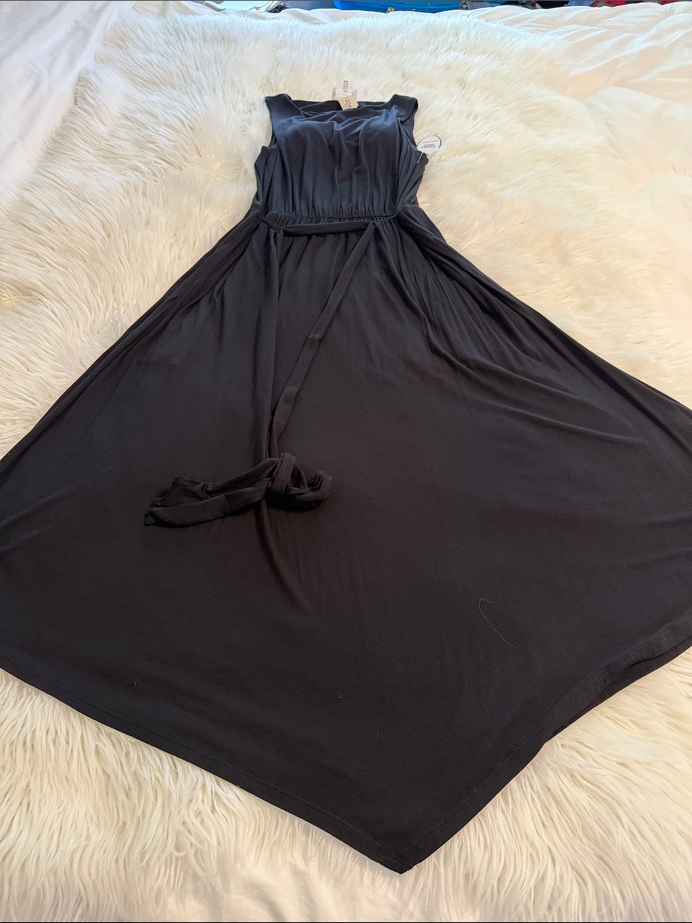 SOMA Sleeveless Black Midi Dress with Waist Tie and bra support size M brand new - Picture 6 of 8